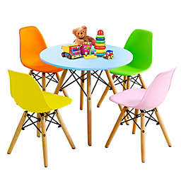 Gymax 5 PC Kids Colorful Round Table Chair Set w/ 4 Armless Chairs