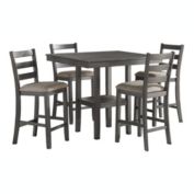 Lazzara Home Kirke 5-Piece Square Gray Wood Top Counter Height Dining Room Set