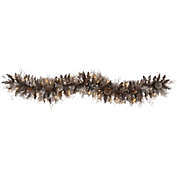 Nearly Natural 6&#39; x 12" Pre-Lit Flocked Pine Cones Artificial Christmas Garland, Clear LED Lights