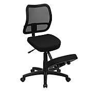 Flash Furniture Mobile Ergonomic Kneeling Task Chair with Black Curved Mesh Back and Fabric Seat