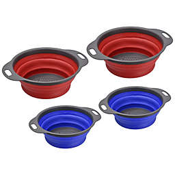 Unique Bargains Collapsible Colander Over The Sink Set, 4 Pieces Silicone Round Foldable Strainer with Handle Suitable for Pasta, Vegetables, Fruits - 2 Blue 8in 2 Red 9.4in