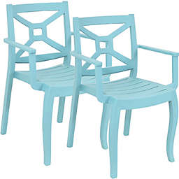 Sunnydaze Tristana Plastic Outdoor Patio Arm Chair - Set of 2 - Blue