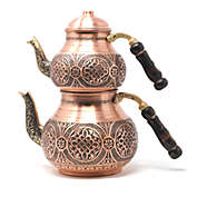 BeldiNest Handmade Turkish Double Boiler Tin Plated Copper Teapot