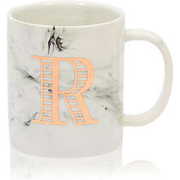 Juvale Rose Gold Letter R Monogram Mug, White Marble Ceramic Coffee Cup (11 oz)