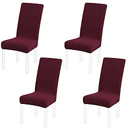 PiccoCasa Soft Spandex Stretch Knit Jacquard Dining Chair Seat Covers Burgundy, 4 Pieces
