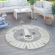 Paco Home Kids Rug Happy Lion Motif Play-Mat Round with Contour Cut