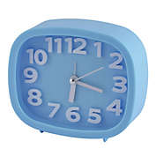Unique Bargains Plastic Household Office Desktop Oval Silent Battery Powered Arabic Number Alarm Clock Blue, Small Clock with Simply Design for Bedroom, Bedside and Desk