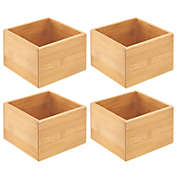 mDesign Bamboo Stackable Kitchen Drawer Organizer Tray, 4 Pack - Natural