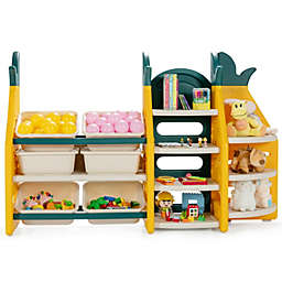 Slickblue 3-in-1 Kids Toy Storage Organizer with Bookshelf Corner Rack