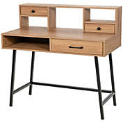 Slickblue 42-Inch Vanity Desk with Tabletop Shelf and 2 Drawers-Natural