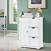 Slickblue Bathroom Floor Cabinet Side Storage Cabinet with 3 Drawers and 1 Cupboard-White