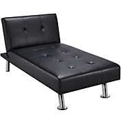 Slickblue Black Modern Faux Leather Chaise Lounge Recliner Sleeper Sofa