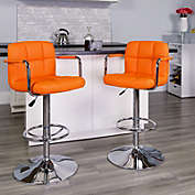Flash Furniture Contemporary Orange Quilted Vinyl Adjustable Height Barstool with Arms and Chrome Base