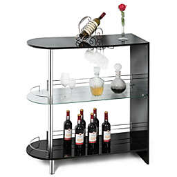 Costway-CA 2-holder Bar Table withTempered Glass Shelf