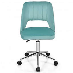 Costway Adjustable Velvet Accent Swivel Vanity Office Chair with Chrome Base-Green