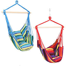 Sunnydaze Hanging Hammock Chair with Two Cushions - Set of 2 - Ocean Breeze Sunset