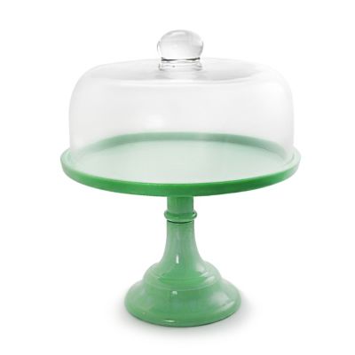 Gibson 10 Inch Cake Stand with Glass Dome in Green