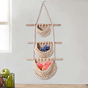 Infinity Merch Hammock Style Fruits Hanging Basket 3-Tier Brown