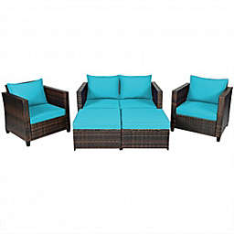 Costway 5 Pieces Patio Cushioned Rattan Furniture Set-Turquoise
