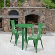 Emma + Oliver Commercial 24" Round Green Metal Indoor-Outdoor Table Set with 2 Cafe Chairs
