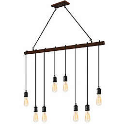 Gymax 8-light Industrial Pendant Light Wood Hanging Chandelier Fixture for Home Decor