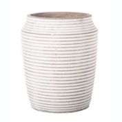Urban Trends Collection Cement Round Pot with Embossed Stripe Pattern Design Body and Tapered Bottom SM Washed Concrete Finish White