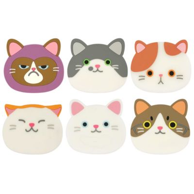 Black Cat Round Rubber Coaster set 4 pack Great Gift Idea 