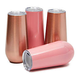 Okuna Outpost 6oz Insulated Wine Tumblers with Lids, Pink Stainless Steel Party Cups (4 Pack)