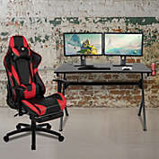 Flash Furniture Optis Black Gaming Desk and Red/Black Footrest Reclining Gaming Chair Set with Cup Holder, Headphone Hook & 2 Wire Management Holes
