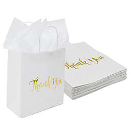 Blue Panda 15 Pack White Thank You Paper Bags with Handles and Tissue Paper for Wedding, Baby Shower