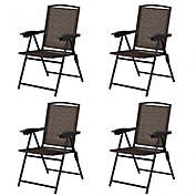 Costway 4 pcs Folding Sling Chairs with Steel Armrest and Adjustable Back