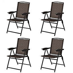Costway 4 pcs Folding Sling Chairs with Steel Armrest and Adjustable Back
