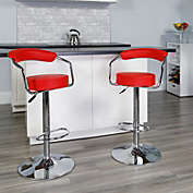 Flash Furniture Contemporary Red Vinyl Adjustable Height Barstool with Arms and Chrome Base