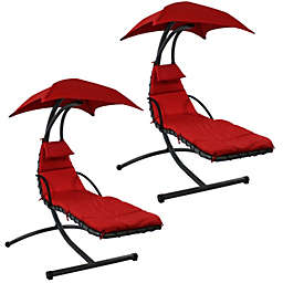 Sunnydaze Floating Chaise Lounger Chair with Canopy - Red - 79-Inch - 2-Pack