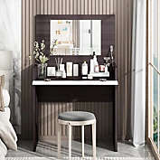 Stock Preferred Vanity Make-up Dressing Table with Flip up Mirror Top in Ebony and White XH