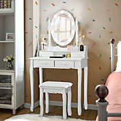 Slickblue Makeup Dressing Table with Touch Switch Lighted Mirror and Cushioned Stool-White