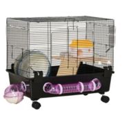 PawHut Multi-tier Hamster Cage, Small Animal Habitat for Hamsters and Gerbils, Mesh Wire Ventilated Enclosure with Exercise Wheel, Water Bottle, and Food Dishes