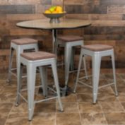 Flash Furniture Cierra 24" High Metal Counter-Height, Indoor Bar Stool with Wood Seat in Silver - Stackable Set of 4