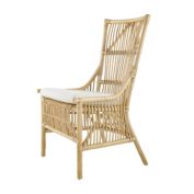 Saltoro Sherpi 23 Inch Rattan Dining Side Chair, Soft Padded Seat, Natural Brown, White-