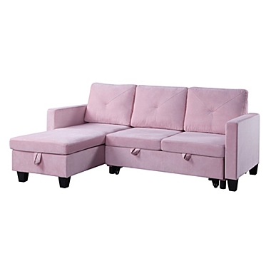 Contemporary Home Living 82.5" Pink Solid Reversible Sleeper Sectional Sofa with Storage Chaise. View a larger version of this product image.