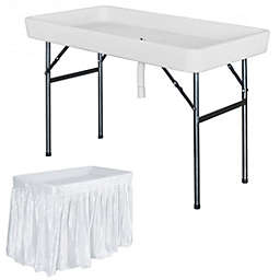 Costway 4 Feet Plastic Party Ice Folding Table with Matching Skirt