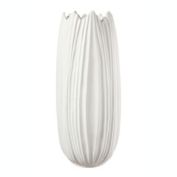 Urban Trends Collection Ceramic Round Vase with Uneven Lip and Embossed Pattern Design Body SM Matte Finish White