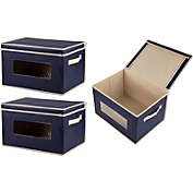 Juvale Foldable Storage Bins, Fabric Cubes (Navy, 16.2 x 10 x 12 In, 3 Pack)