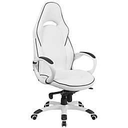 Flash Furniture High Back White Vinyl Executive Swivel Office Chair with Black Trim and Arms