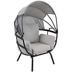 Sunnydaze Modern Luxury Patio Lounge Chair with Retractable Shade - Powder-Coated Aluminum Frame with Polyester Cushions and Canopy - Gray