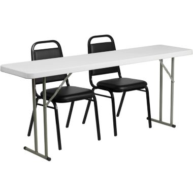 Flash Furniture Kathryn 6-Foot Plastic Folding Training Table Set with 2 Trapezoidal Back Stack Chairs. View a larger version of this product image.