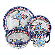 Blue Rose Polish Pottery Andy Casual Dinnerware 4 PC