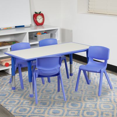 Flash Furniture 23.625&#39;&#39;W x 47.25&#39;&#39;L Rectangular Blue Plastic Height Adjustable Activity Table Set with 4 Chairs