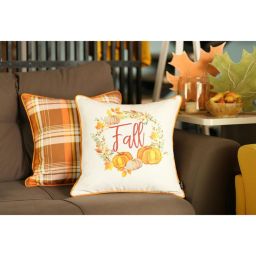 HomeRoots 4-Pack Fall Pumpkin Throw Pillow Cover in Multicolor - 18