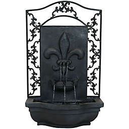 Sunnydaze French Lily Solar Outdoor Wall Fountain with Battery Pack - Lead - 33-Inch